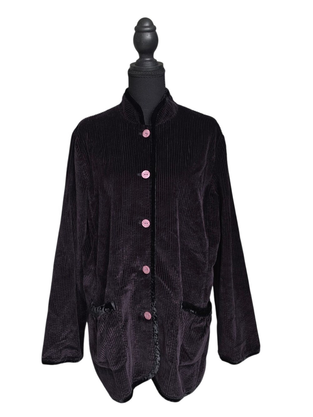 J.Jill Ribbed Corduroy Black Jacket Velvet Trim Button Up Medium